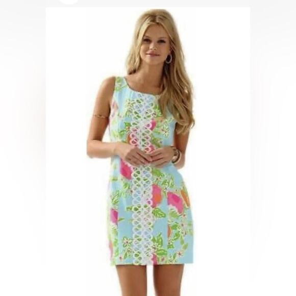 LILLY PULITZER CATHY SHIFT POOL BLUE PINK LEMONADE 100% COTTON SZ 00 $168 MSRP - Picture 1 of 8